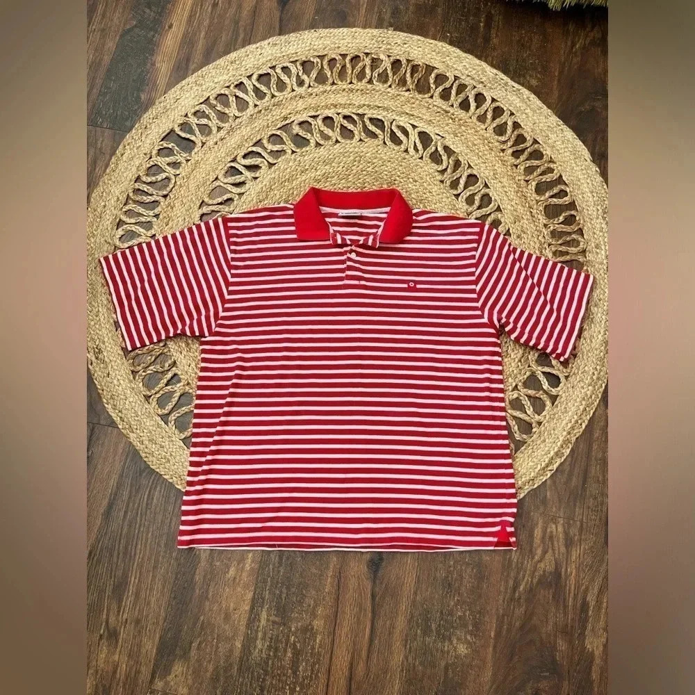 Vintage South Pole Mens Red White Stripe Button Polo Shirt Size 3XL